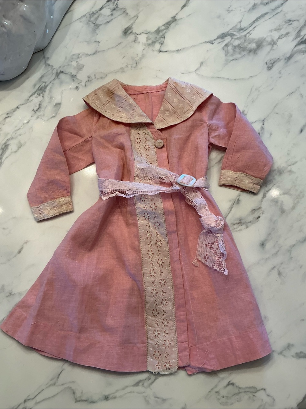 Vintage Pink Doll Dress with Lace Trim